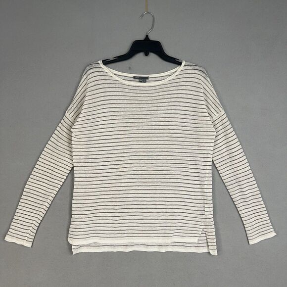 Vince SHIRT Womens XXS White Metallic Striped Linen Minimal Quiet Luxury Coastal - Picture 1 of 15